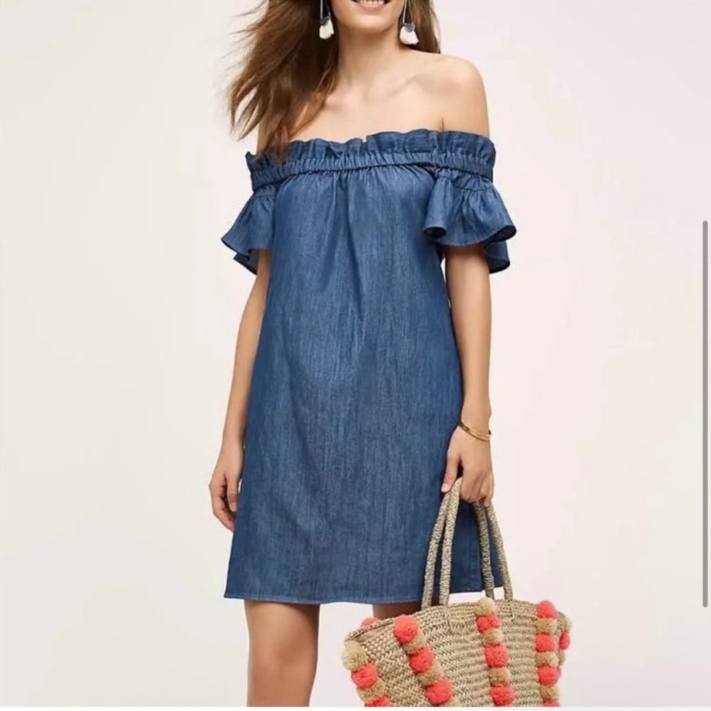 Anthro Denim Off-Shoulder mini Dress
